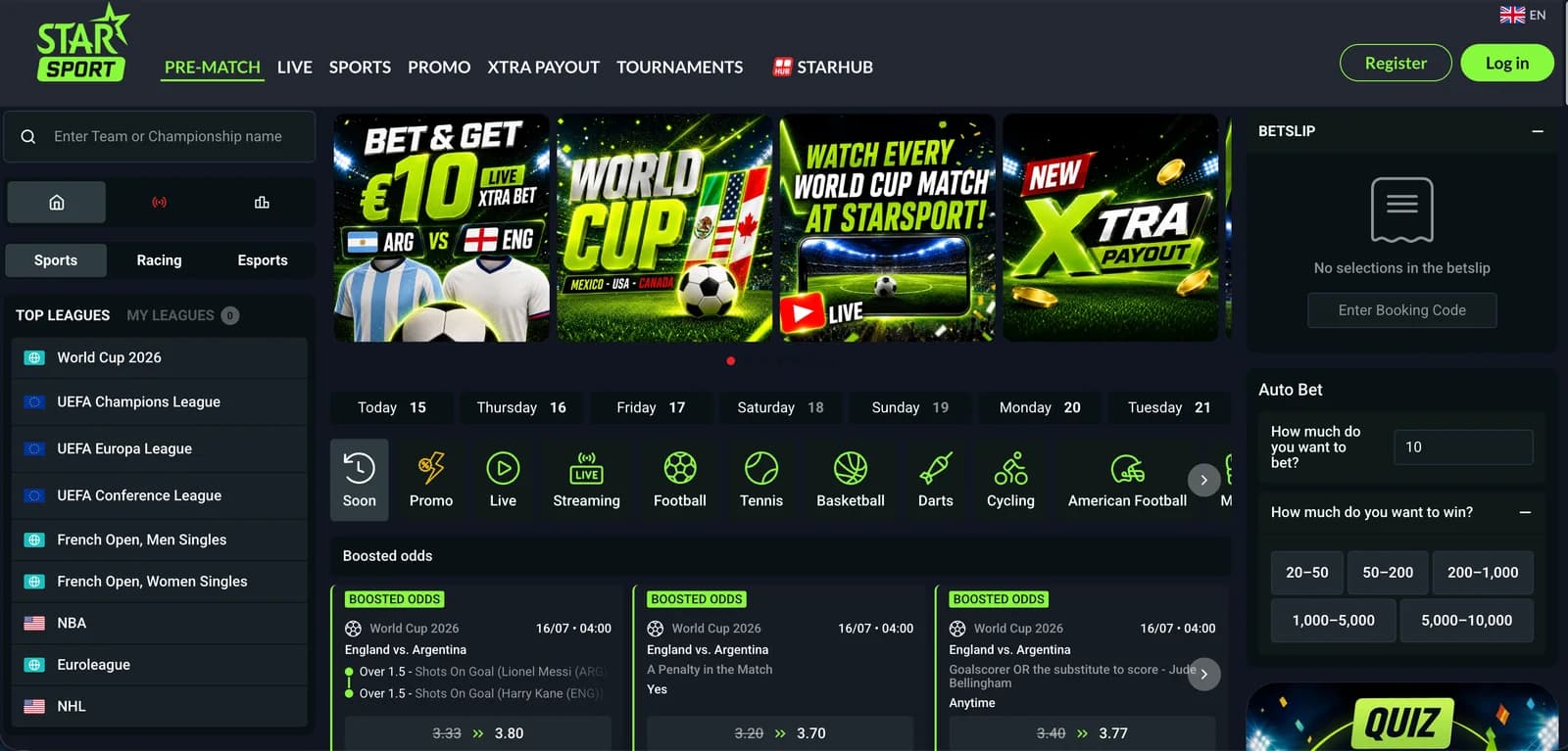 StarSport player experience shown on desktop